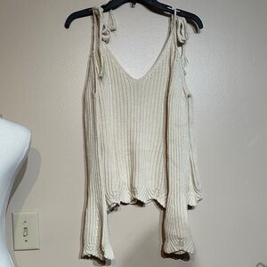 Torn by Ronny Kobo Cream cold shoulder tie sweater
